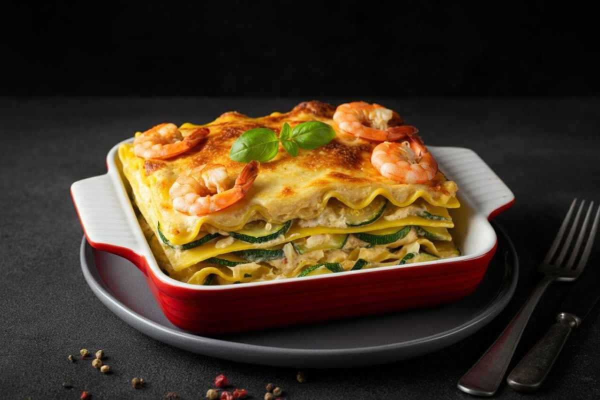 Lasagne zucchine e gamberetti 